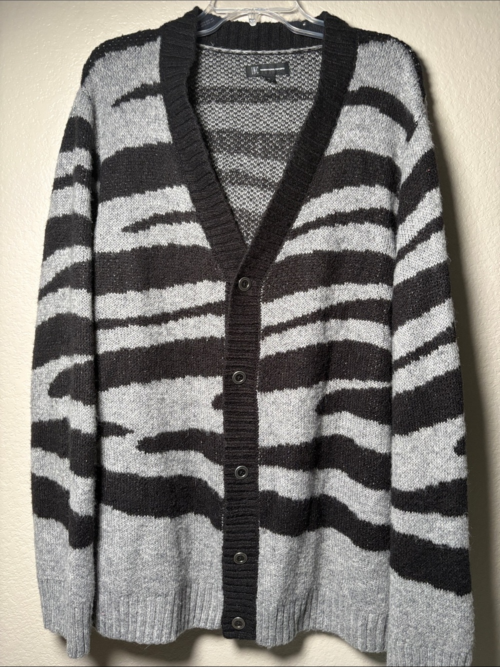 INC International Concepts Black and Gray Striped Zebra Cardigan